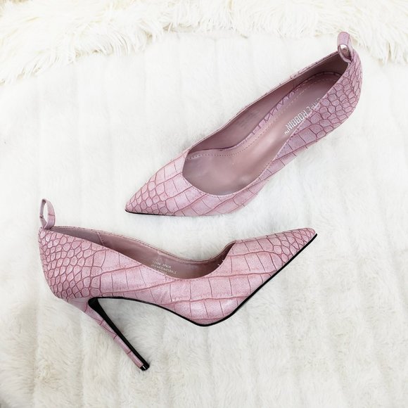 Lilac Snake Removable ankle strap Pumps High Heels - Picture 6 of 14